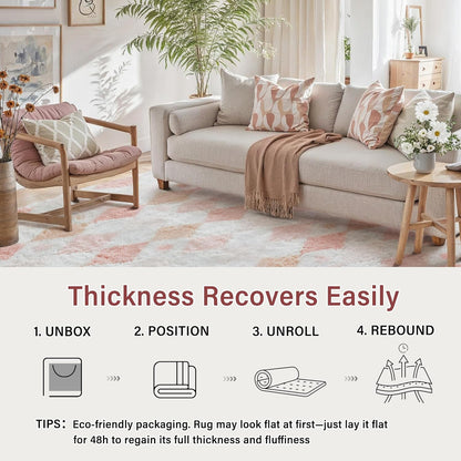 PureCozy Checkered Rug 5x7 Fluffy Shag Living Room Pink Area Rug Modern Washable Carpet Soft Shaggy Non Slip Indoor Plush Fuzzy Rugs for Bedroom Dorm Office Home Aesthetic Decor
