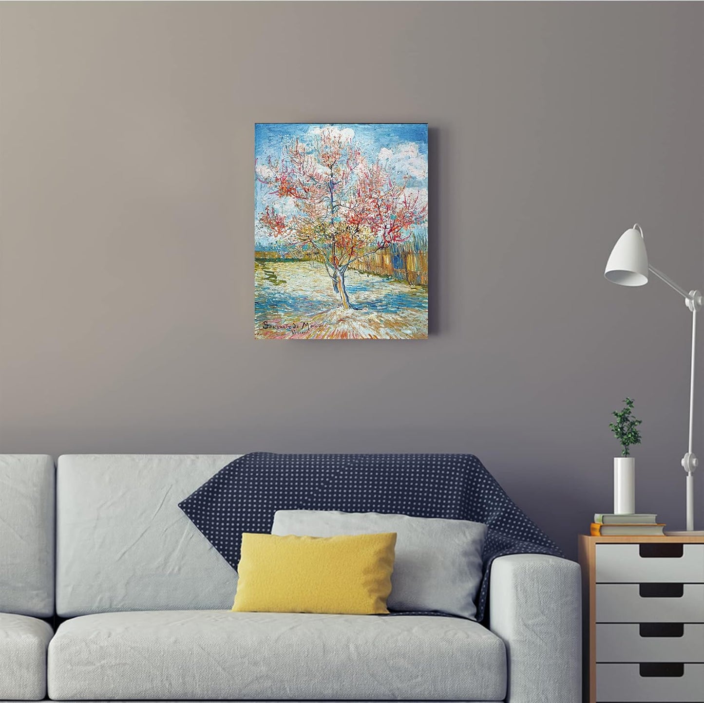 A&T ARTWORK Pink Peach Trees Vincent Van Gogh. The World Classic Art Reproductions, Giclee Canvas Prints Wall Art for Home Decor, 16x20 inches