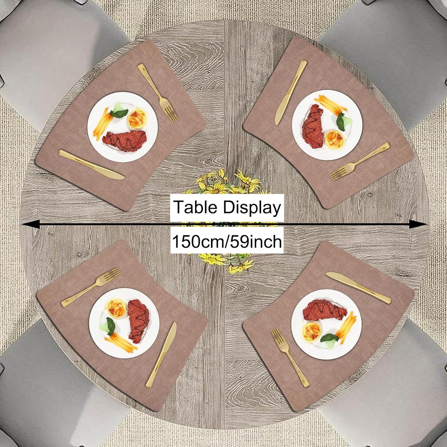 Round Table Placemats Set of 4, Faux Leather Wedge Shape Place Mats Heat Resistant Wipeable Washable Table Mats, Heavy Duty Kitchen Dining Mats(Light pink)