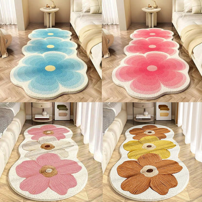Cute Flower Bath Mat, 19 * 47 in Bathroom Rug Washable Water Non Slip Ultra Soft Absorbent Flower Carpet, Machine Washable Plush Shaggy Decor Mat for Bedroom Bathroom Toilet Floors (Pink-A)