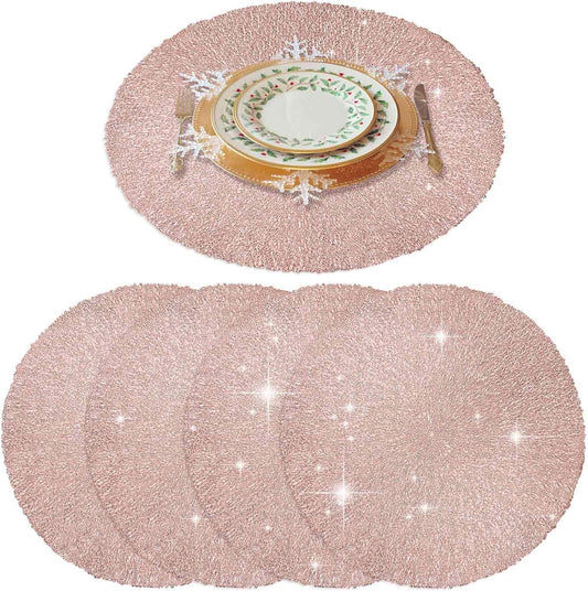 GIVERARE Placemats Set of 4, Round Heat-Resistant Vinyl Placemat, 15 inch Non-Slip Washable PVC Table Mat, Easy to Clean Premium Plastic Mats for Dining, Kitchen Table (Bright Pink)