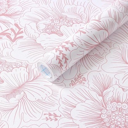 GloryTik Floral Peel and Stick Wallpaper Boho Contact Paper 17.3" x 118" Pink and White Self Adhesive Removable Wallpaper Modern Wall Paper for Bedroom Bathroom