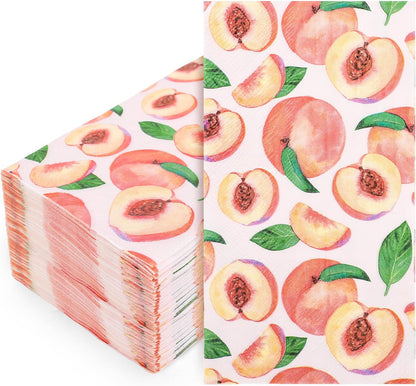 FYSUIMU 50 Pcs Peach Guest Napkins Watercolor Pink Peach Disposable Napkin Fruit Paper Hand Towels for Bathroom Summer Picnic Birthday Bridal Shower Party Table Supplies