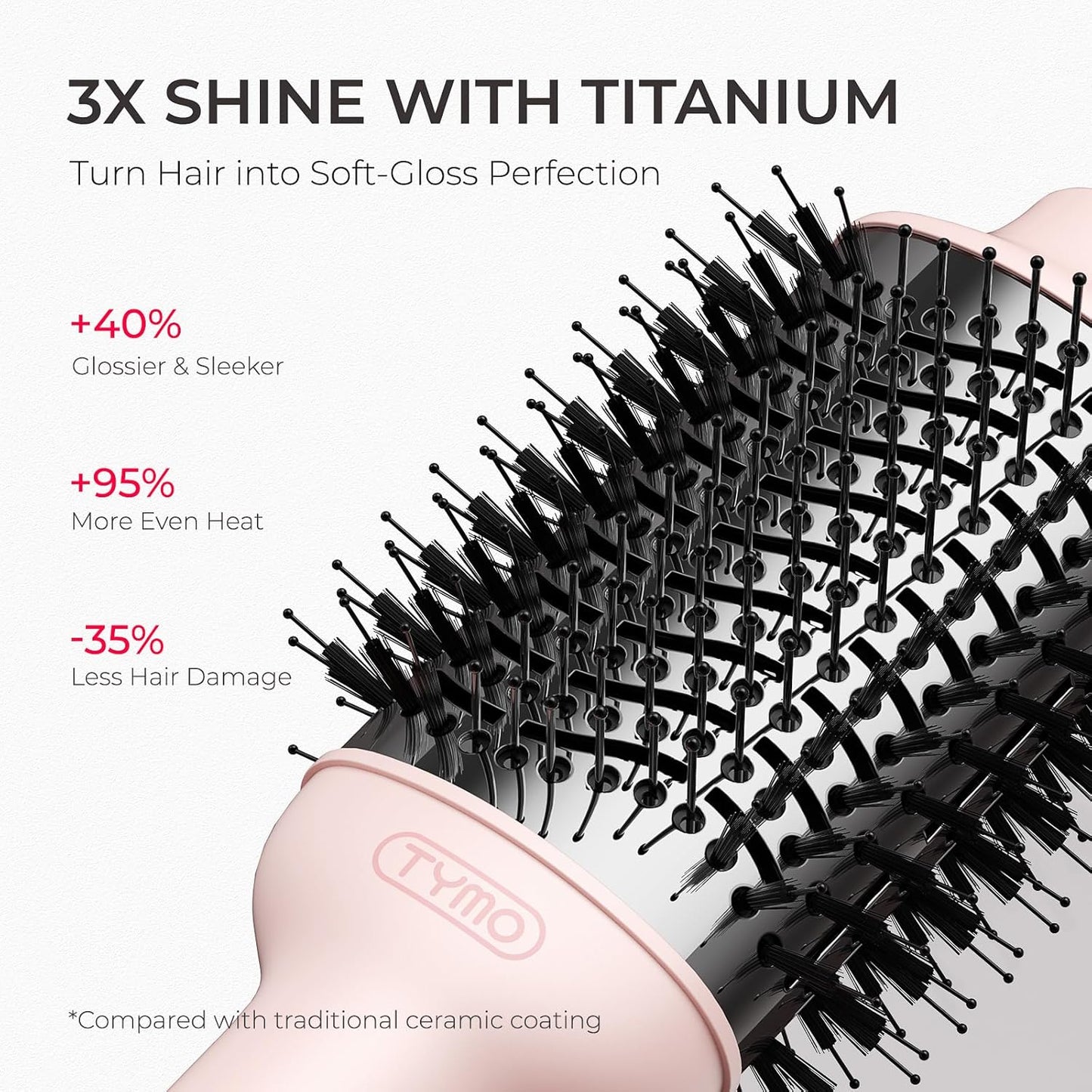 TYMO Hair Dryer Brush Blow Dryer Brush in One, 4 in 1 Ionic Hairdryer and Styler Volumizer with Oval Titanium Barrel, Hot Air Straightener for Smooth Frizz-Free Blowout, Pink