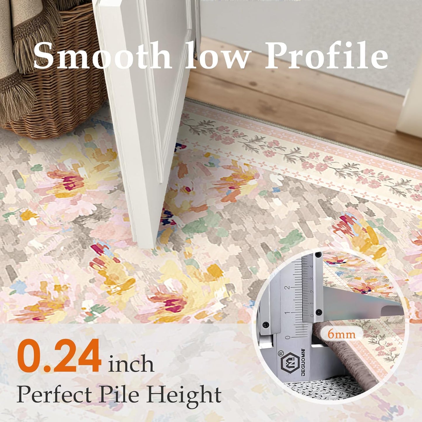 2x5 Washable Runner Rug Beige Pink Floral Abstract Hallway Kitchen Throw Rug Modern Non Slip Soft Low Pile Carpet for Bathroom Laundry Bedroom Living Room