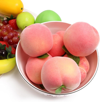 Caihao 6PCS Artificial Fruits, Foam Peaches, Decorative Fruits and Pink Peaches are Lifelike and Very Suitable for Counters, Glass Jars, Dining Tables and Christmas Home Decorations.