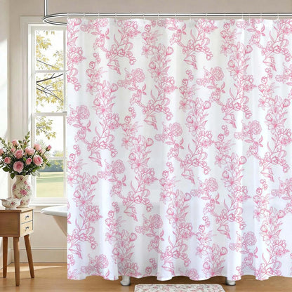 Mocsicka Floral Shower Curtain Pink Flower Bathroom Shower Curtain Spring Floral Pink Waterproof Fabric Shower Curtains Bathtub Decor with 12 Hooks 72 X 72 Inch (Pink)
