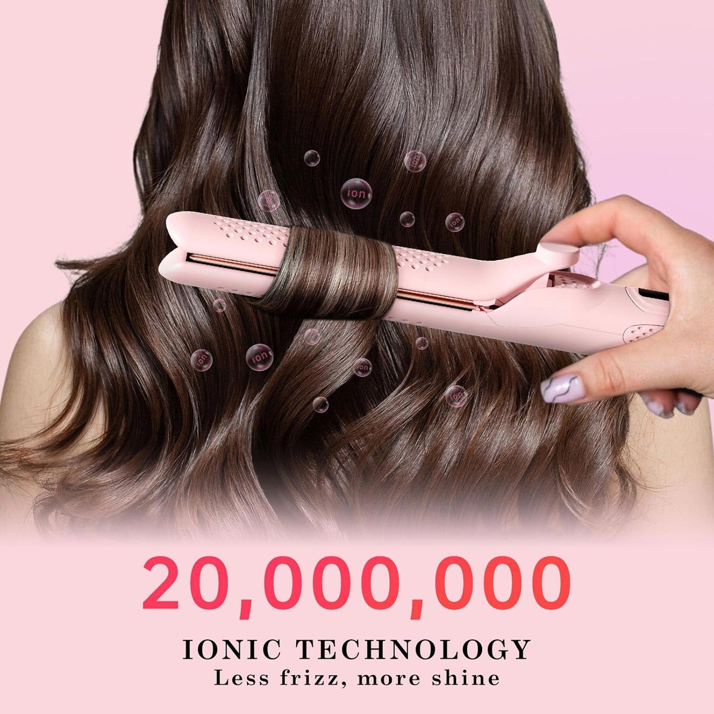Hahahope Hair Straightener Curler 2-in-1: 1.25" Flat Iron for Women - Curling Wand 360° Airflow Cooling Vents Titanium Ionic for Less Frizz - 5 Temps & Auto Off Dual Voltage (Pink)