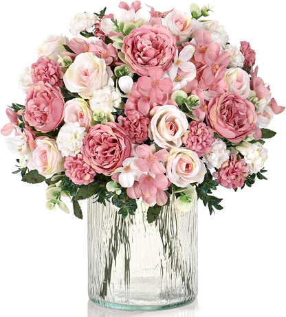 4 Packs Peonies Artificial Flowers Silk Pink Artificial Peonies Bouquet Fake Flower Arrangements Mixed Roses Hydrangea with Stems for Centerpiece Table Wedding Bridal Bouquets Home Decor