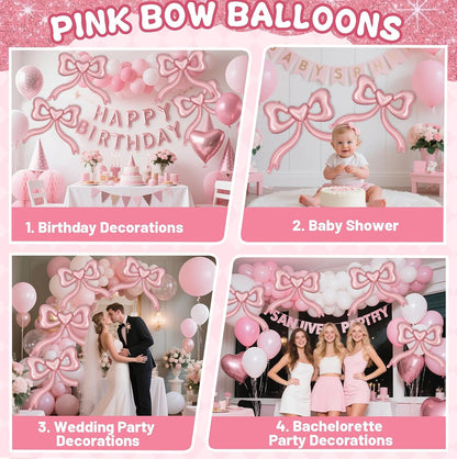 Pink Bow Balloons for Bachelorette Party Decorations - Pink Balloons Bow Theme Princess Birthday Party Decorations Women Girls, Bridal Engagement Wedding Bachelorette Mother's Day Decor Supplies