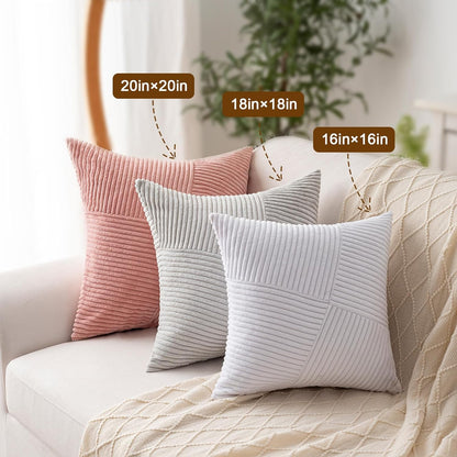Decorative Throw Pillow Covers20x20 Inch Set of 2 for Boho Living Room Farmhouse Home Decor, Spring Pillow Covers for Couch Bed, Soft Corduroy Striped Patchwork Cushion Cases, Blush Pink
