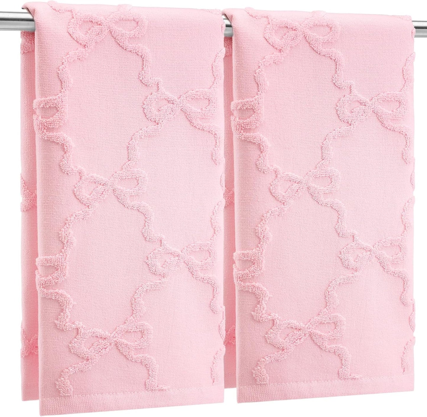 FuWeave 2 Pcs Pink Bow Hand Towels for Bathroom Coquette Hand Towels 100% Cotton Absorbent Decorative Jacquard Weave Bath Decor Preppy Bathroom Decor Gift, 13.7 x 29.5 Inch