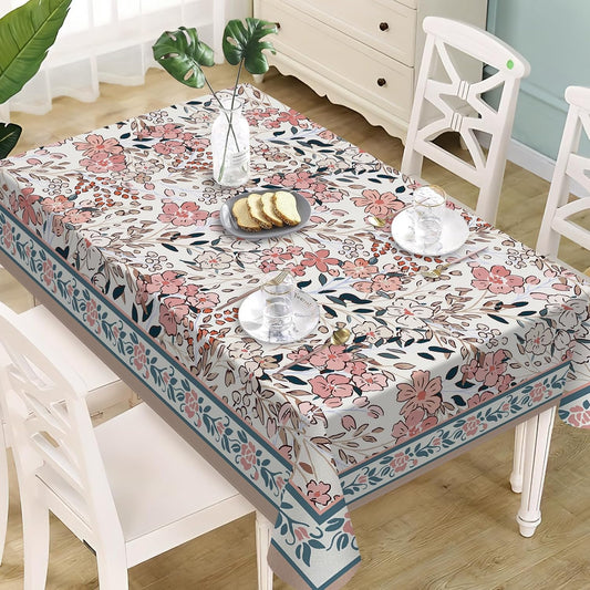 Vintage Floral Rectangle Tablecloth 60 x 84 Inches, Retro Pink Flower Botanical Decorative Dining Table Cloth, Spring Summer Dinner Tablecover Picnic Party Decoration