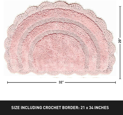 Chardin home Pink Crochet Bathrug,100% Cotton Semicircle bathmat with artisanally Handcrafted Crochet Border, 20x32 Inch D Shape, Perfect for Half Baths, Powder Rooms, bathrooms