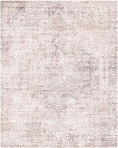 Pink and Grey Living Room Rug 8x10 - Modern Distressed Medallion Area Rug for Dining Room Under Table, Bedroom, Washable Non Slip High Traffic Low Pile Thin Floor Carpet