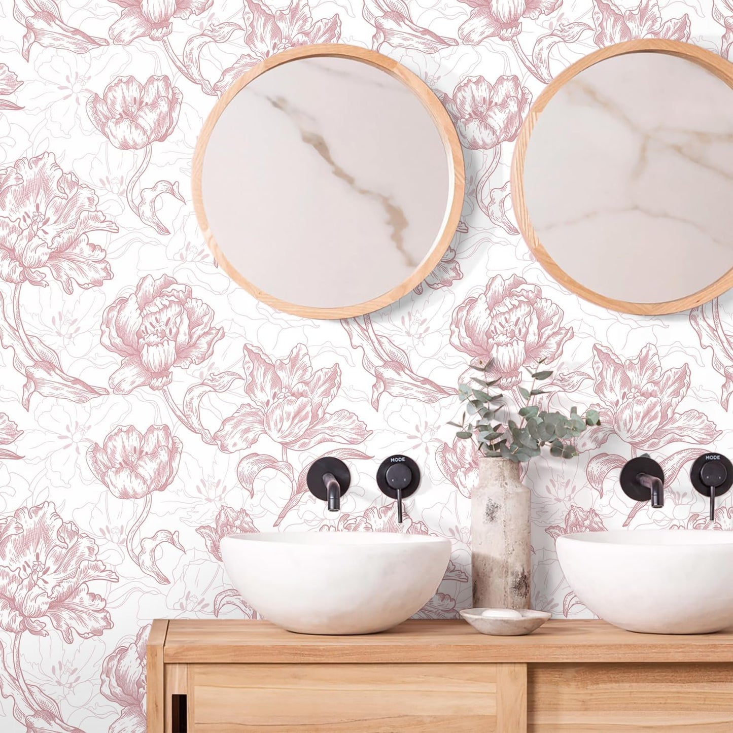 Timeet 17.7In ×197In Pink Peel and Stick Wallpaper, Floral Peel and Stick Wallpaper Boho Contact Paper Removable Self Adhesive Bedroom Cabinet Mural Wall Decor Vinyl Roll