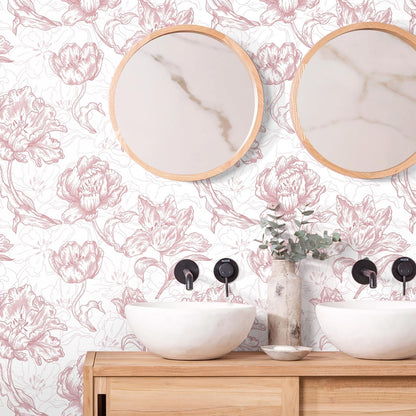 Timeet 17.7In ×197In Pink Peel and Stick Wallpaper, Floral Peel and Stick Wallpaper Boho Contact Paper Removable Self Adhesive Bedroom Cabinet Mural Wall Decor Vinyl Roll