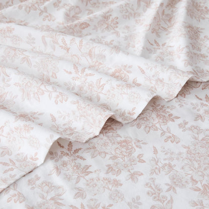 Lush Decor Peony Toile Cotton Sheet Set 4 Piece Set Full Peach - Cotton Sheets - Floral Bed Sheets - Kids Bedding - Pink - Coquette Decor