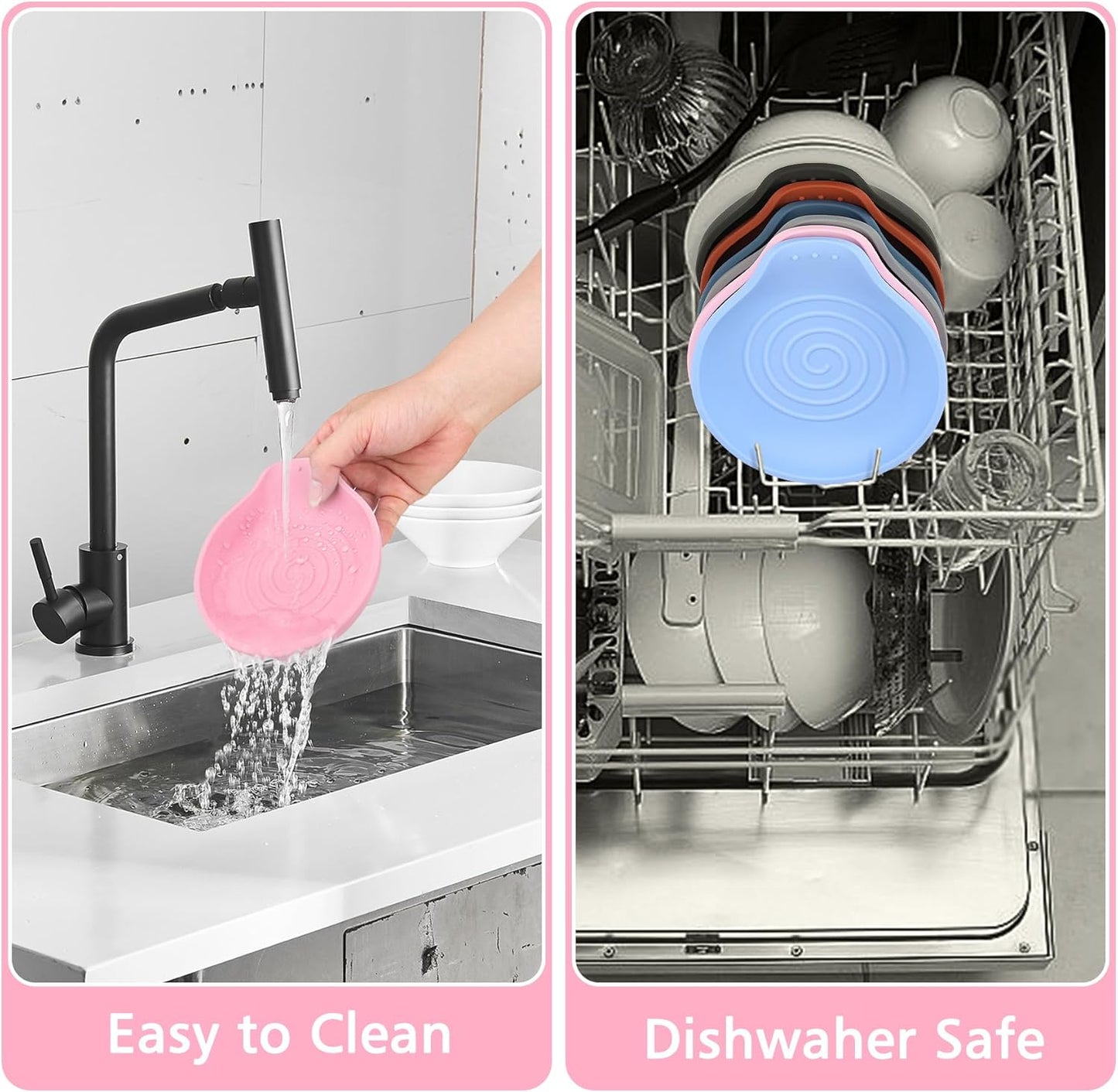 VanlonPro Silicone Spoon Rest for Stove Top - BPA-Free, Heat-Resistant Spoon Holder - Spoon Rest for Kitchen Counter - Large Cooking Utensil Rest for Spoons, Spatulas, Ladles or Tongs - Pink