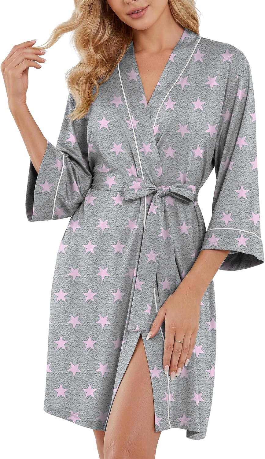 PrinStory Womens Robe Knee Length Knit Bathrobe Lightweight Soft Ladies Robes