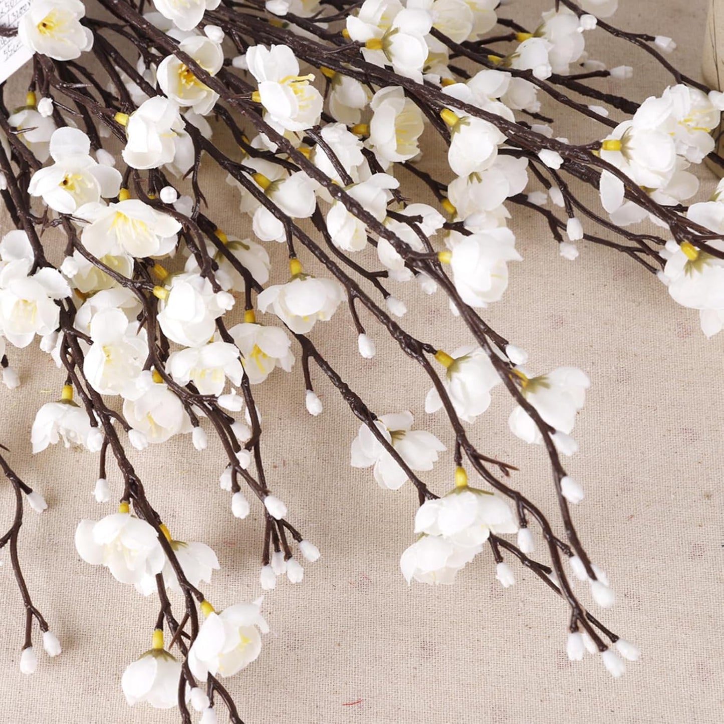 HERCHR Artificial Flowers, 7pcs Cherry Blossom Branches Spring Indoor Decoration 21.7in Long Stem Plum Fake Peach Plants for Wedding Home Hotel Bedroom Party Office Table Centerpieces Decor (White)