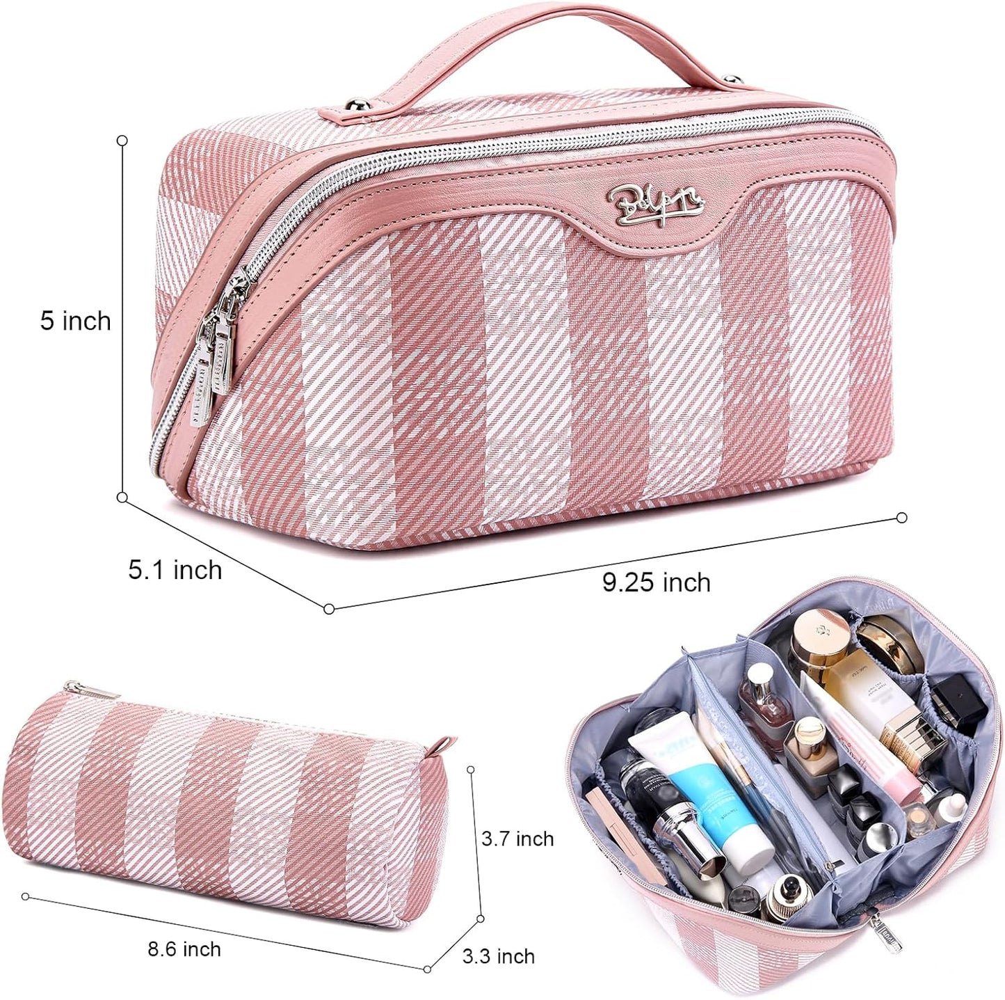 BOYATU Travel Makeup Bag Organizer Cosmetic Bag: 3 Pcs Set Make up Bags for Women with Handle - Waterproof Vegan Leather Toiletry Bags Travel Essentials Pouch with Compartments (F-03-Pink)