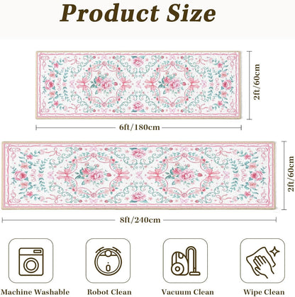 Hallway Runner Rug 2x6 - Washable Runner Rugs Non-Slip Low Pile Kitchen Runner Carpet for Laundry Room Entryway Bathroom Bedroom Living Room Floor Decor (2' x 6', Pink/Bow)