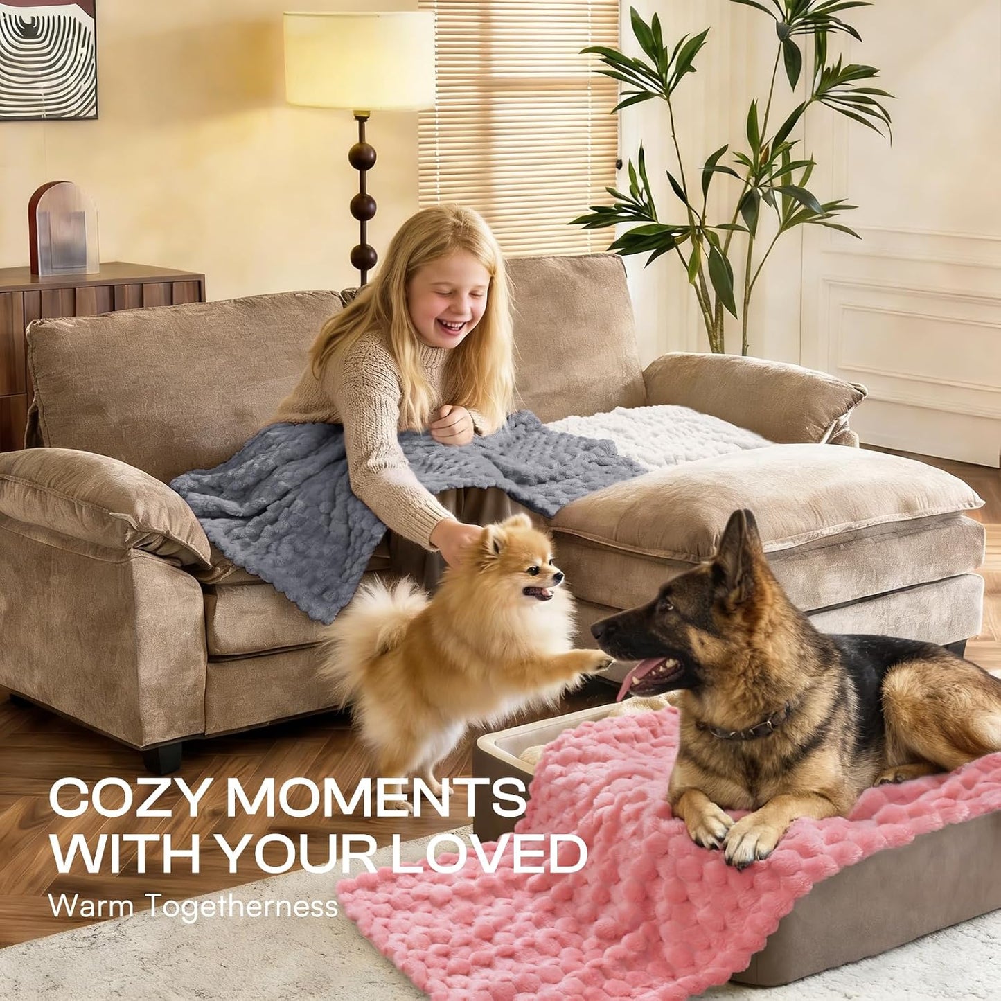 Luciphia 300GSM Fleece Dog Blanket for Small Medium Large Dogs 3D Jacquard 1 Pack 3 Flannel Puppy Cat Pet Throw Blankets Soft Washable Decorative Furniture Protect Pcs3-Grey/White/Pink, S(23''x16'')