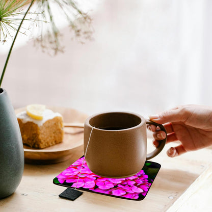 3dRose Pretty Pink Hydrangea Flower with an Image of Light Infusion Painting Set of 8 Coasters - Cork