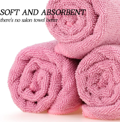 Panelee 36 Packs of Bleach Proof Towels Microfiber Absorbent Salon Towels Bleach Resistant Salon Hand Towels for Gym, Bath, Spa, Shaving, Shampoo, Home Hair Drying, 16 x 28 Inches (Pink)