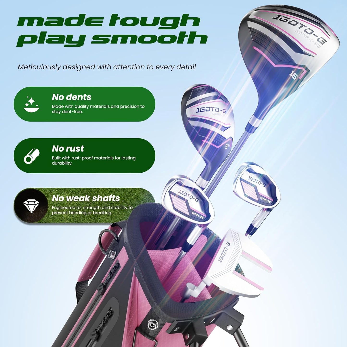5/6/7 Pieces Kids Golf Clubs Set - Youth Golf Clubs Junior Set Ages 3-14 Includes Stand Bag, 1# Driver, 5# Hybrid, 7#, PW# Irons and Putter Right Hand for Boys Girls