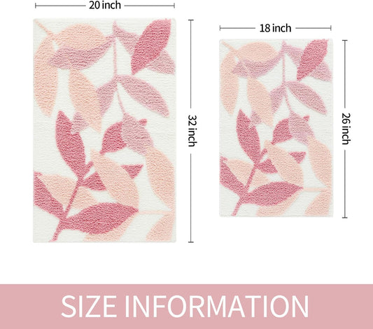 Gibelle Pink Bathroom Rug, Non-Slip Strong Water Absorbent Plush Microfiber Bath Mat, Machine Washable Bathroom Floor Mat Shower Rug Cute Leaves Bathmat Indoor Doormat, 20"x32"