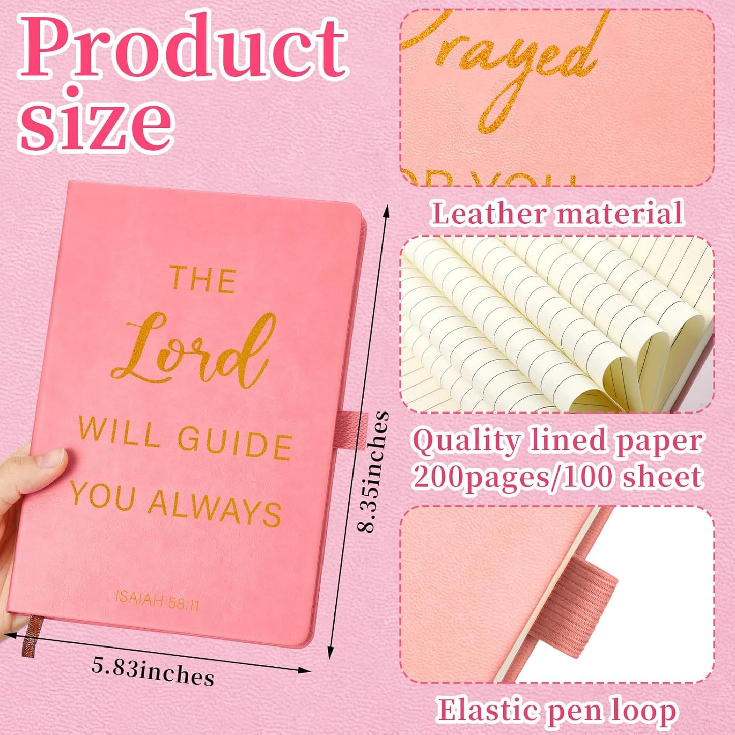 Thenshop 20 Pcs Christian Gifts Bulk 10pcs Pink Leather Christian Journals for Women Bible Leather Notebooks with 10pcs Neutral Pens Inspirational A5 Prayer Journals for Women Church Gift