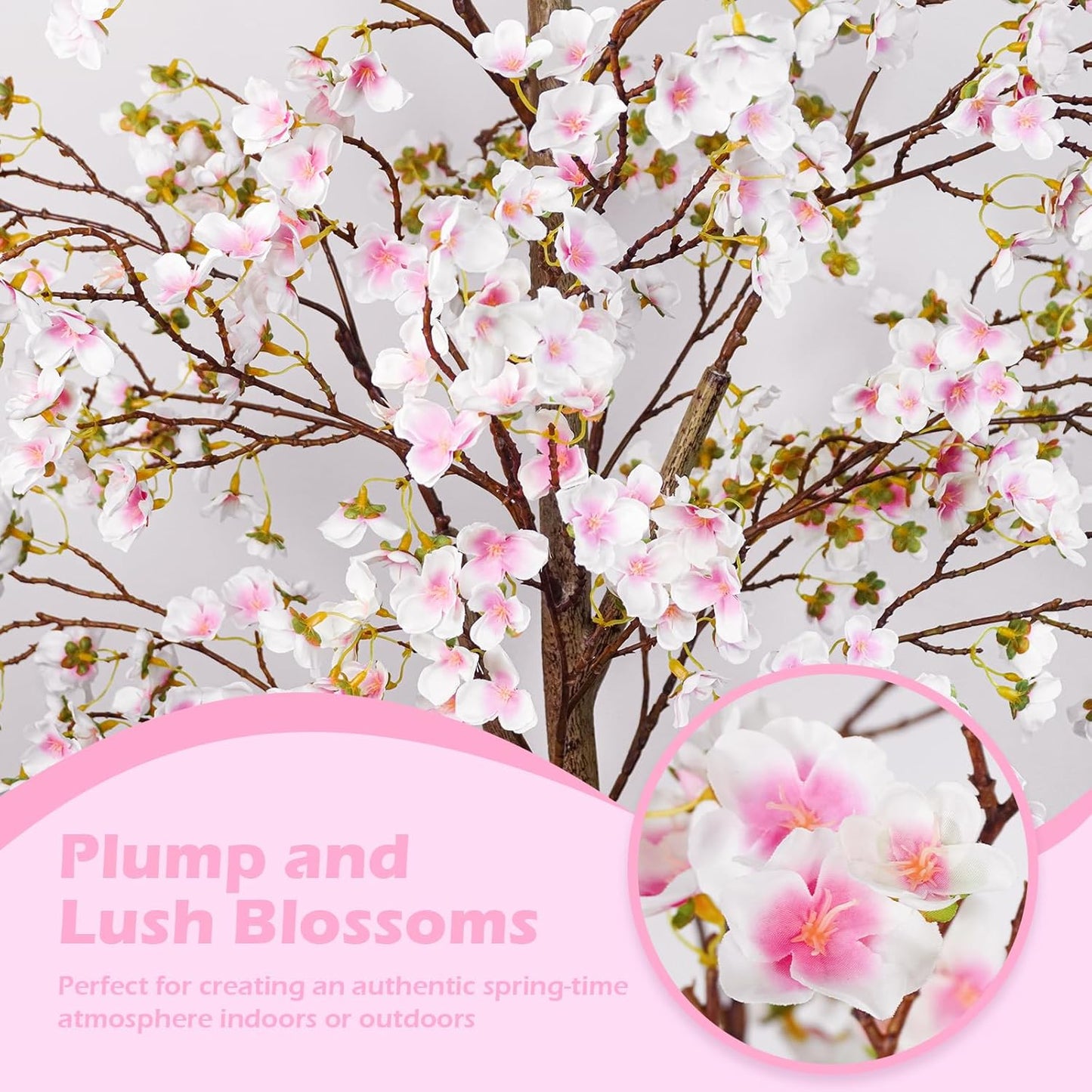 Caxchiling Cherry Blossom Tree 6FT, Artificial Pink Tree Indoor with White Planter, Faux Potted Silk Plant for Home, Office, Wedding, Garden, Party, Hotel Decoration