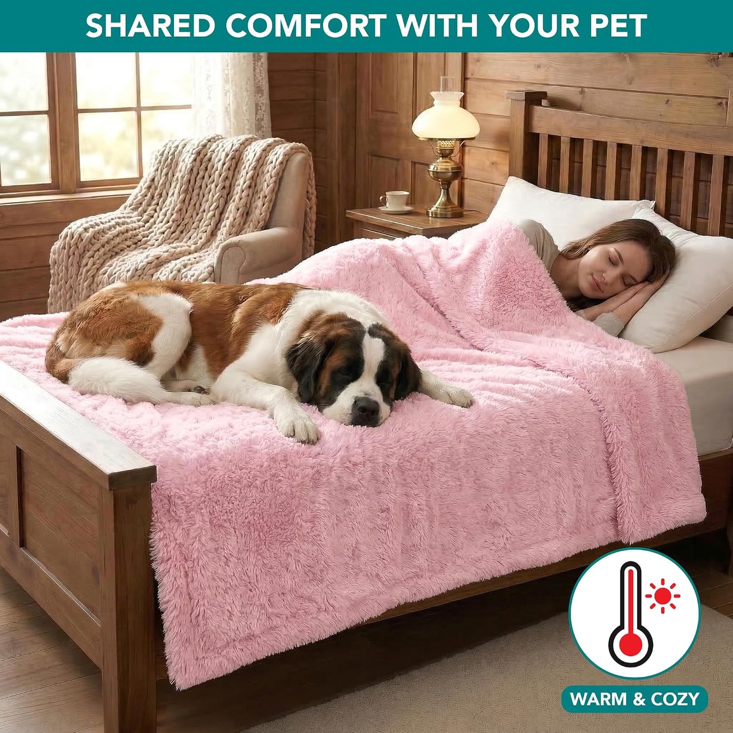 PetAmi Fluffy Waterproof Dog Blanket for Couch and Bed, Reversible Sherpa Pet Throw, Pee Proof Furniture Protector Sofa Cover, Washable Cat Blanket for Medium Large Dogs and Cats (Pink Blush, 60x80)