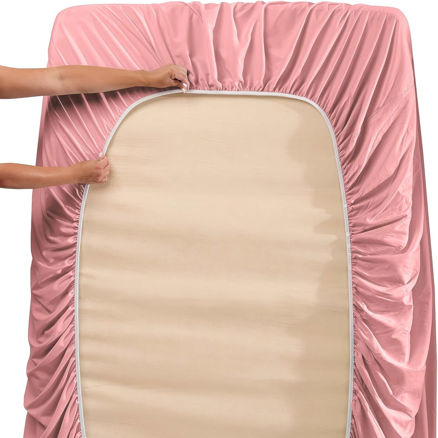 Hearth & Harbor Extra Deep Pocket Queen Size Sheets - 4 Piece Hotel Luxury Queen Size Sheet Set Fits Up to 24" Mattress - Ultra Soft Luxury Bed Sheet Set - Queen, Pink Clay