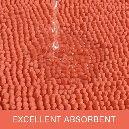 LOCHAS Luxury Bathroom Rug Shaggy Bath Mat 24 x 60 Inch, Washable Non Slip Bath Rugs for Bathroom Shower, Soft Plush Chenille Absorbent Carpets Mats, Peach