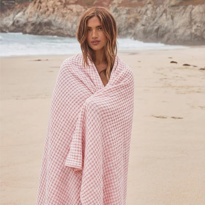 Bedsure Cooling Cotton Waffle Queen Size Blanket - Lightweight Breathable Blanket of Rayon Derived from Bamboo for Hot Sleepers,Spring Pink, 90x90 Inches