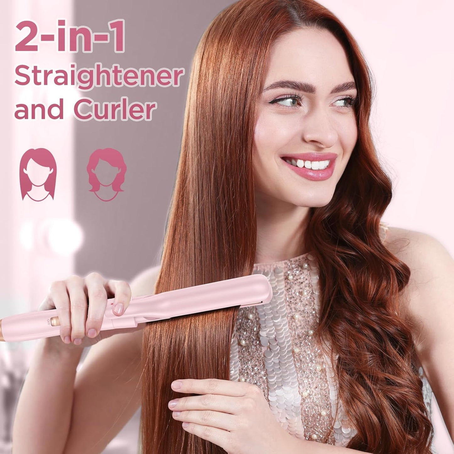 5 in 1 Wand Curling Iron-Curling Wand Set with Hair Straightener, 3 Barrels Hair Crimper Iron, 3 Ceramic Curling Irons (0.35 "-1.25"), 2 Temps Fast Heat Hair Curler Waver with Glove & Clip-Light Pink