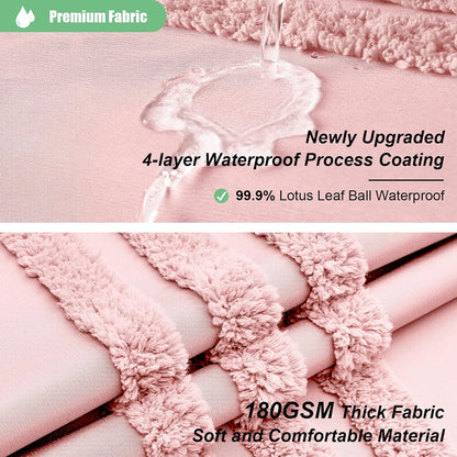 Dynamene Pink Fabric Shower Curtain, Tufted Chenille Striped Textured Cloth Shower Curtain for Bathroom, Modern Farmhouse Shabby Chic Waterproof Shower Curtain Set with Hook, Machine Washable, 72x72