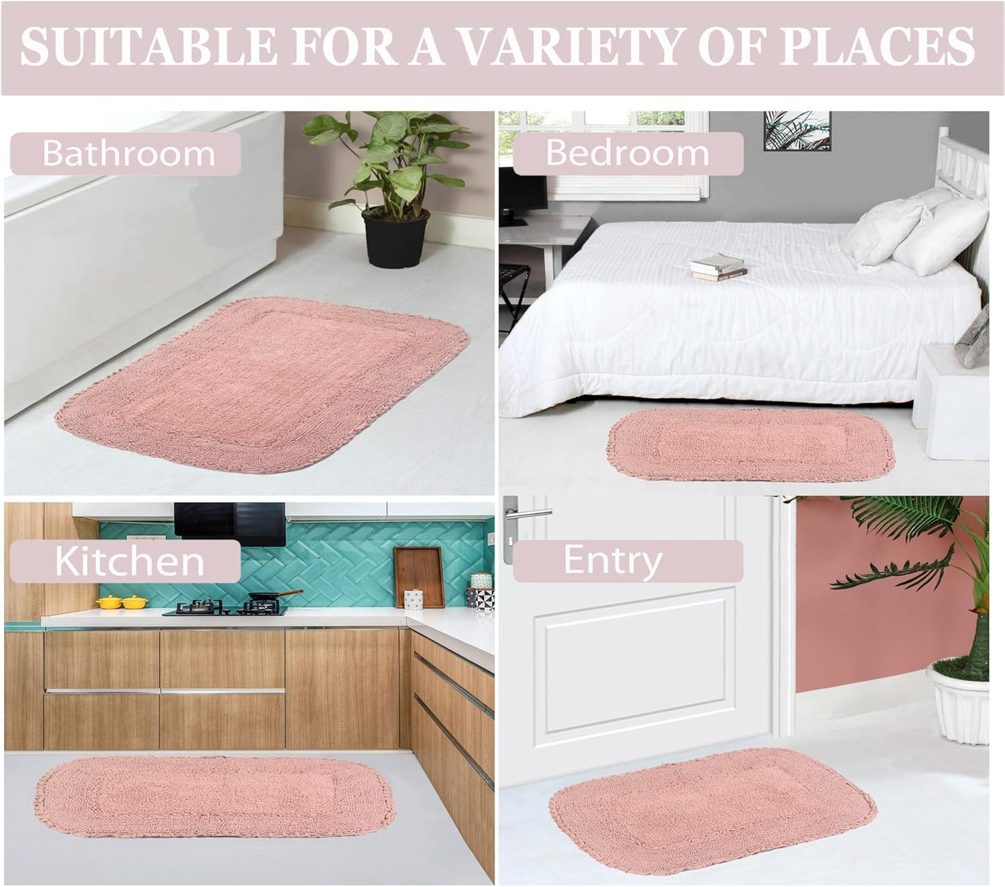 Home Weavers Radiant Collection 100% Cotton Bathroom Rugs Set, Bathroom Décor, Washable Rug, Extra Soft and Absorbent Bath Rug, Kitchen Mat, Bath Mat Set, Bath Floor Mat Non Slip, 22" Round, Pink
