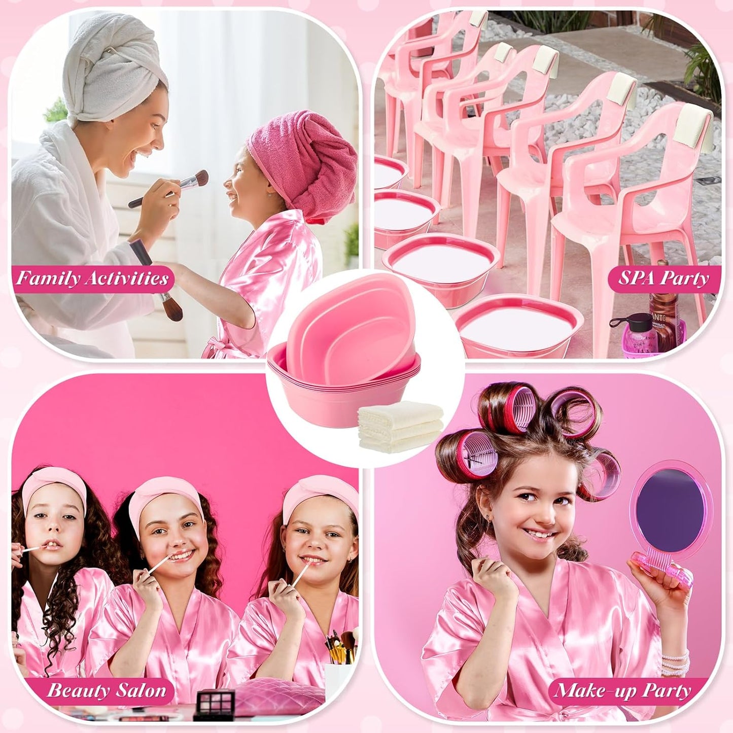 24 Pcs Kids Spa Party Supplies Includes 6 Spa Party Robes 6 Basins 6 Makeup Headband 6 Towels for Sleepover Bath