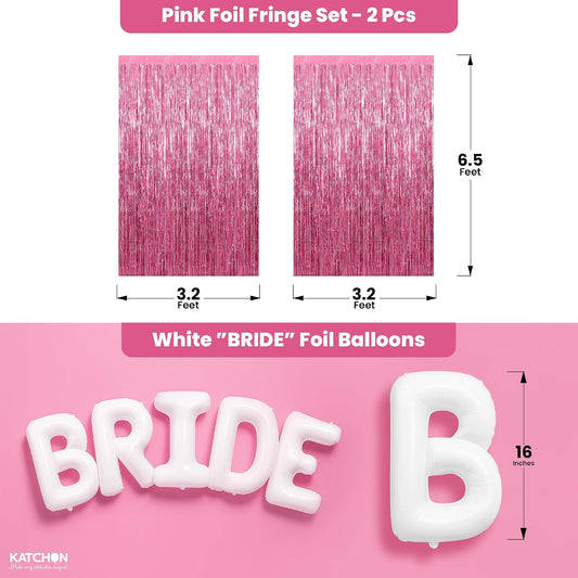 KatchOn, Bachelorette Party Decorations Set - Huge Pack of 3 | White Bride Balloons Bachelorette, Pink Backdrop Curtain | Bridal Shower Decorations, Pink Streamers Party Supplies | Wedding Decorations