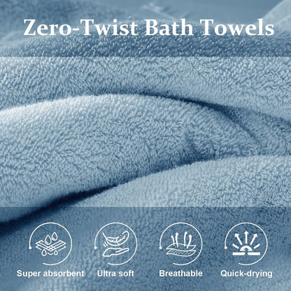 COZYART 4 Piece Luxury Bath Towels, 100% Turkish Cotton 650 GSM, 27x54, Soft Absorbent Quick Dry for Bathroom Hotel Spa, Pink+Light Blue