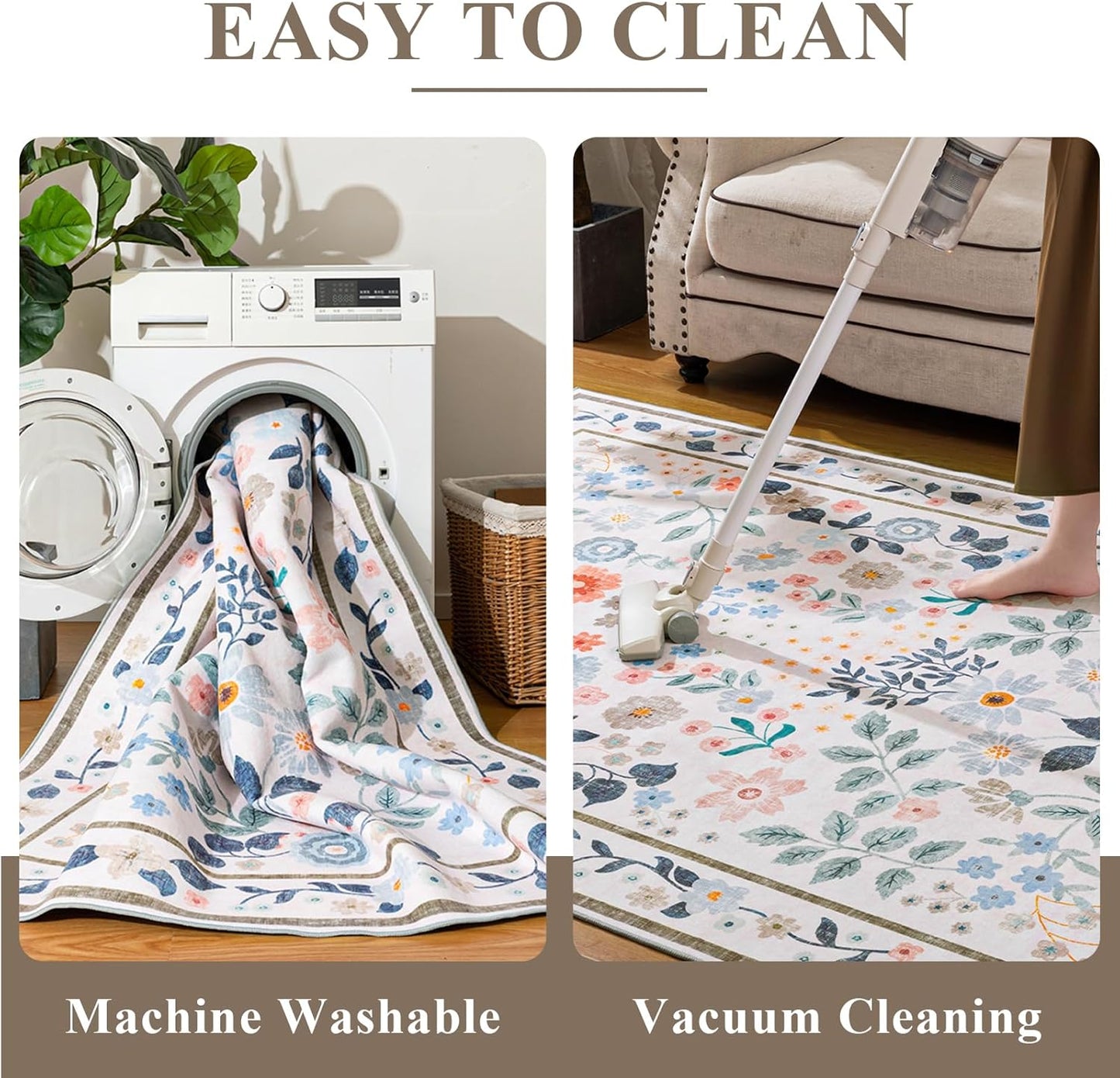 YIHOUSE 5x7 Pink Area Rug, Washable Bedroom Rug Floral Non Slip Soft, Small Colorful Throw Carpet for Nursery Dorm Kids Room Playroom Girls Room Pink,5'x7'
