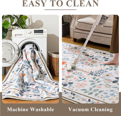 YIHOUSE 5x7 Pink Area Rug, Washable Bedroom Rug Floral Non Slip Soft, Small Colorful Throw Carpet for Nursery Dorm Kids Room Playroom Girls Room Pink,5'x7'