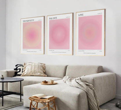 3pcs Pink Aura Collection Gradient Canvas wall art Positive Minimalist Fluppy Art Picture Wall Decor Trendy Aesthetic Poster Print Artwork for Bedroom, Living Room, girls room Home Decoration【UNFRAMED】