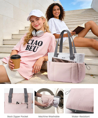 LOVEVOOK Tote Bag for Women, Puffy Work Tote with Large Cup Holder, Quilted Laptop Bag Travel Tote Shoulder Bag Handbag
