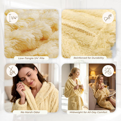 HEARTNICE Fuzzy Soft Robes for Women, Long Plush Hooded Robe Fluffy Warm Bathrobes
