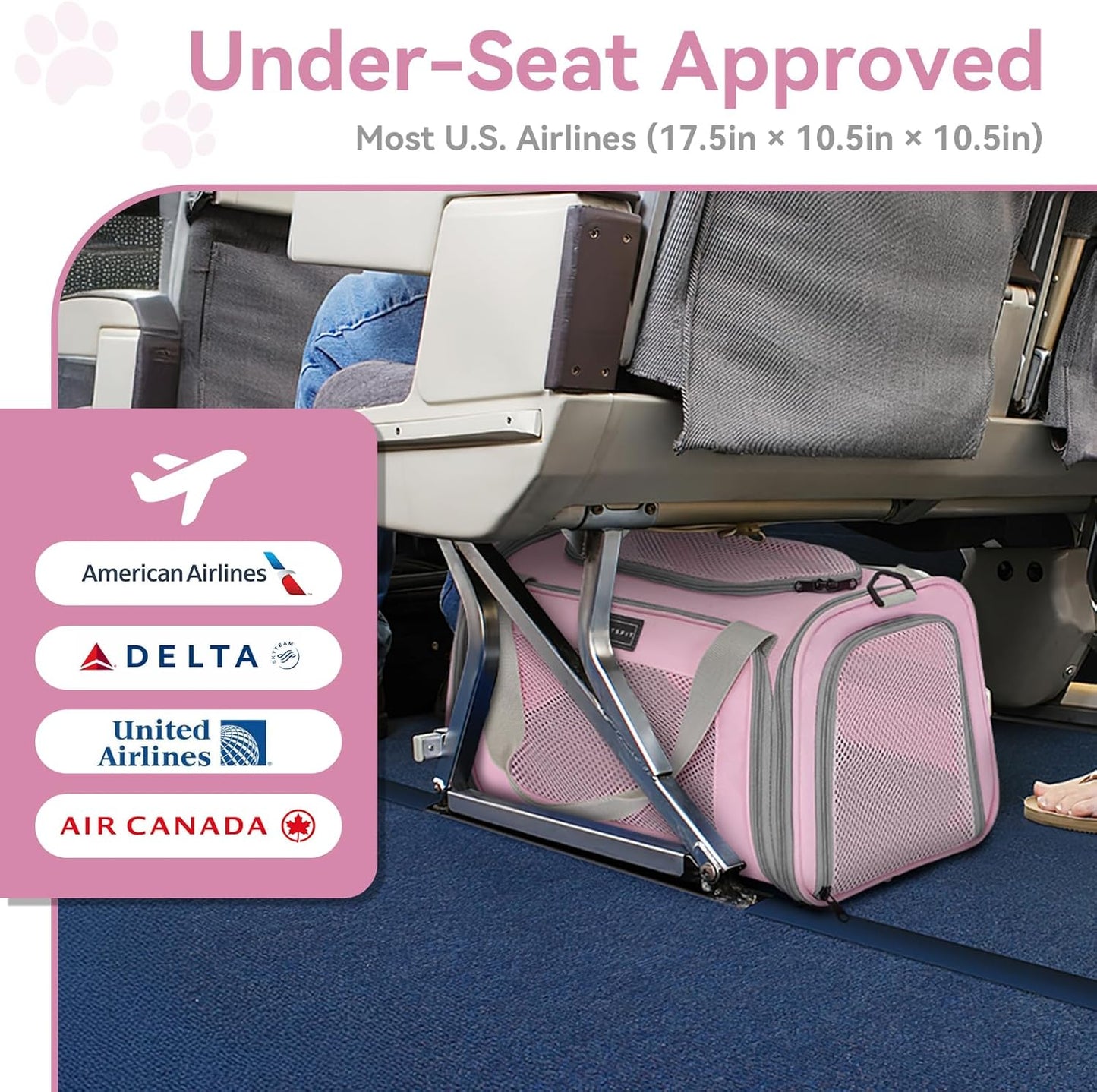 Airline Approved Cat Carrier 17.5×10.5×10.5 in, Escape-Proof Design with Locking Zippers & Safety Leash, Easy-Access 3-Way Entry, Washable Mat, Gift-Ready Holiday Choice for Cats up to 12 lb
